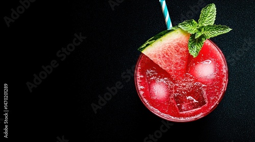 Refreshing watermelon cocktail decorated with mint and watermelon wedge