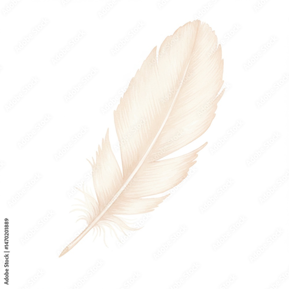 Fototapeta premium Single Soft Cream Feather on White Background