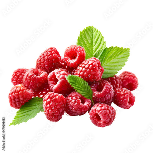 raspberry with leaves on transparent background 