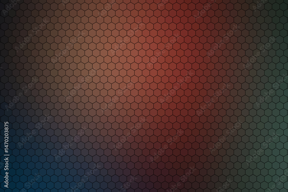 Obraz premium Abstrakcyjne tło z siatką heksagonalną i gradientem w odcieniach czerwieni, niebieskiego i zieleni