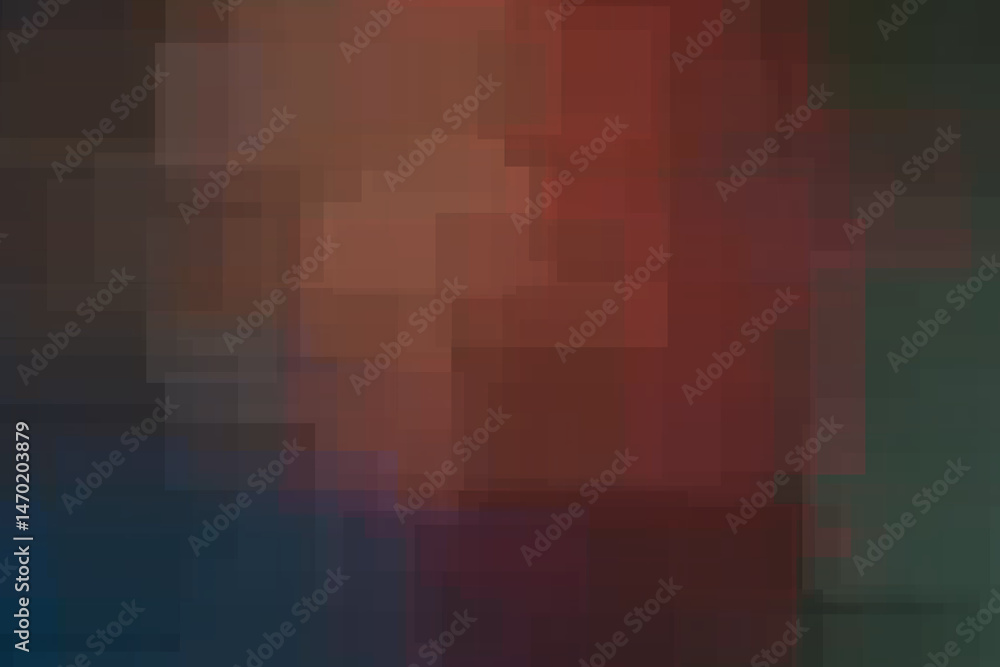 Fototapeta premium Abstrakcyjna mozaika pikseli w ciemnej tonacji, geometryczny wzór cyfrowy z efektem rozmycia kolorów