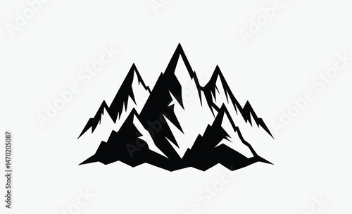 mountain range silhouette, rocky peaks vector, landscape ridge outline, black white mountains