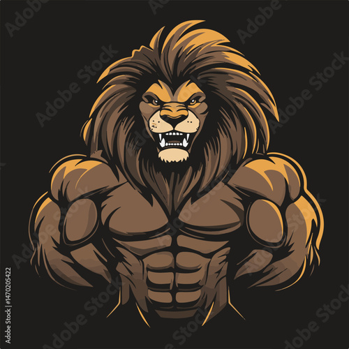 Strong Muscular Lion Illustration Mascot Design For Sports And Fitness Apparel