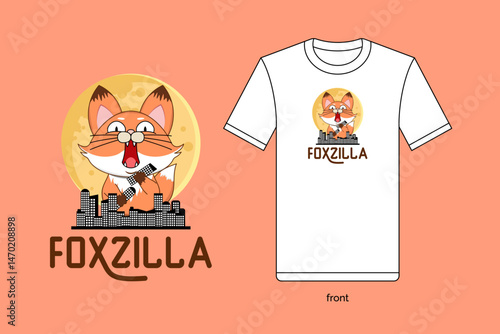 Foxzilla illustration vector design with T-shirt mockup. EPS 10