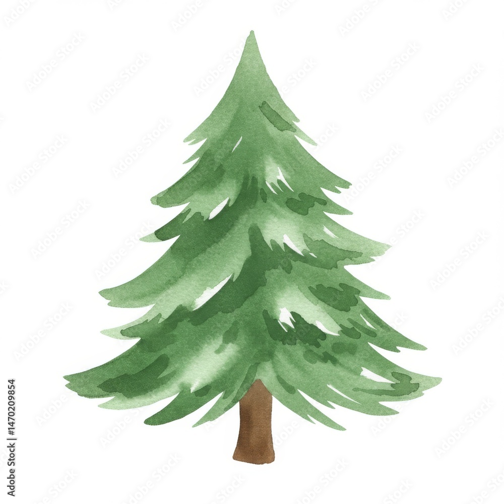 Fototapeta premium Watercolor Painting Of A Green Pine Tree