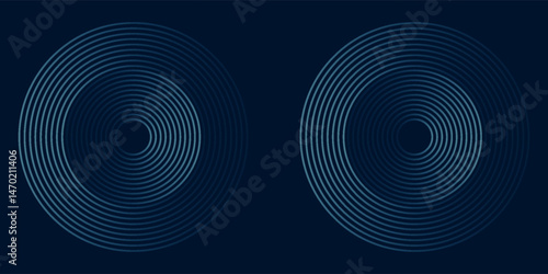 Blue abstract background with glowing circles. Swirl circular lines pattern. Geometric spiral. Twirl element. Modern graphic design. Futuristic technology concept.