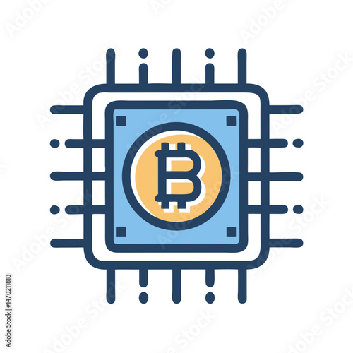 Processor Chip with Bitcoin Core Icon – Cryptocurrency and Technology Symbol

