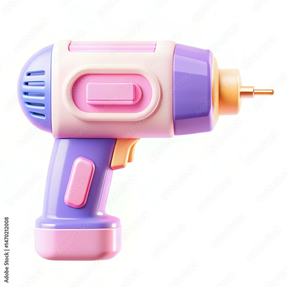 A colorful toy drill with a modern design featuring vibrant pastel colors and a playful aesthetic. A colorful toy drill with a modern design featuring vibrant pastel colors and a playful aesthetic.