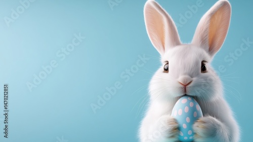 Obraz na płótnie Cute happy Easter greeting card featuring a cheerful bunny with a colorful egg ideal for festive celebrations w salonie
