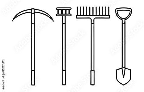 Black line silhouette agriculture tools Black and White Gardening tools Icon vactor