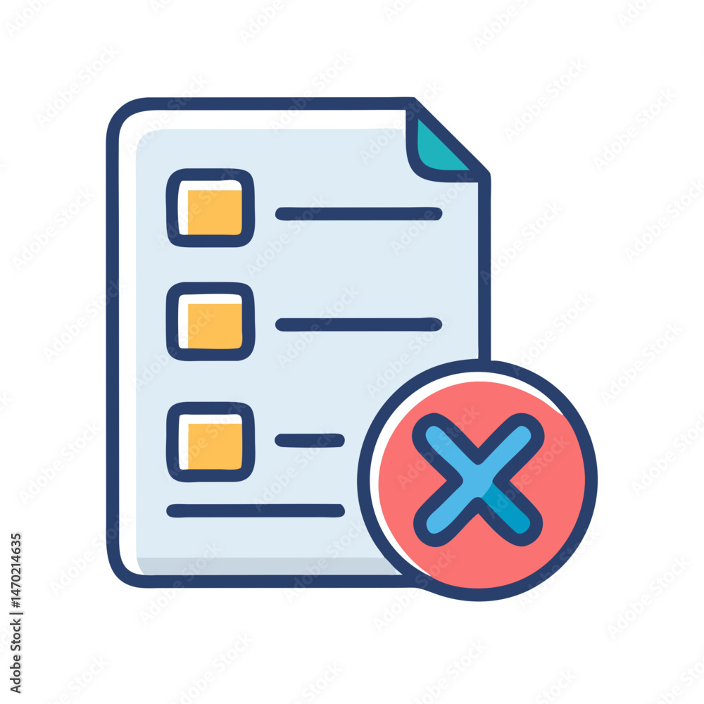 Fototapeta premium Rejected Checklist Icon – Disapproved and Rejection Symbol