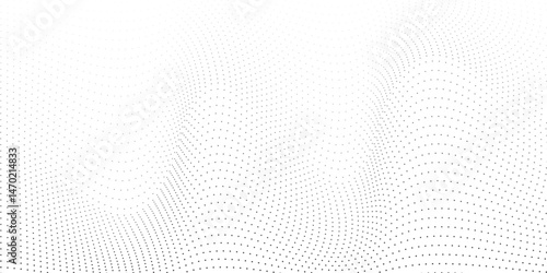 Abstract halftone background with wavy surface made of black dots on white modern dots background modern