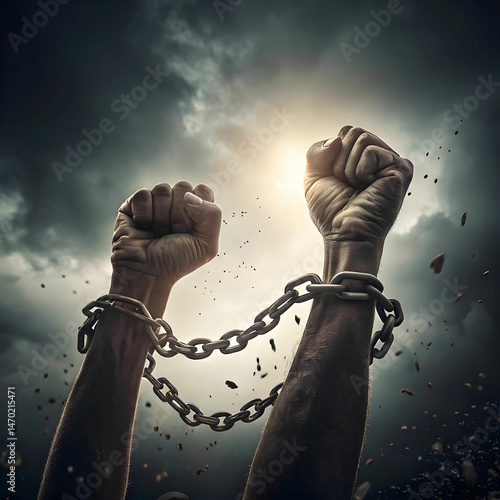 hands breaking chains freedom