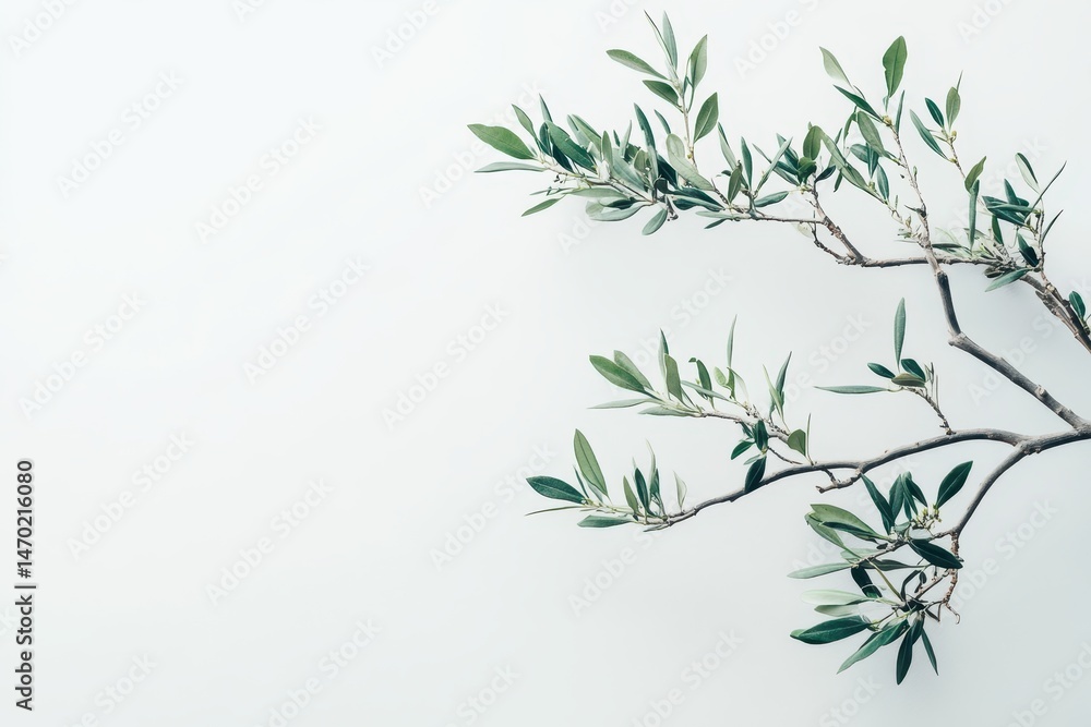 Fresh olive branch against a clean backdrop Fresh olive branch against a clean backdrop