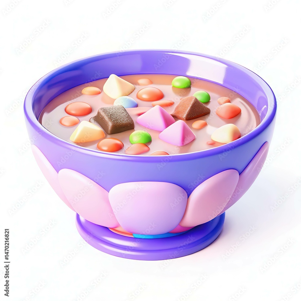 A colorful bowl filled with chocolate and various shaped candies, presenting a fun and playful dessert. A colorful bowl filled with chocolate and various shaped candies, presenting a fun and playful dessert.