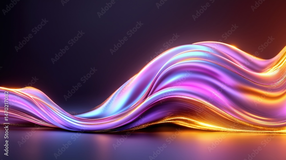 Striking abstract composition of rolling ultramarine and magenta waves illuminated by golden light