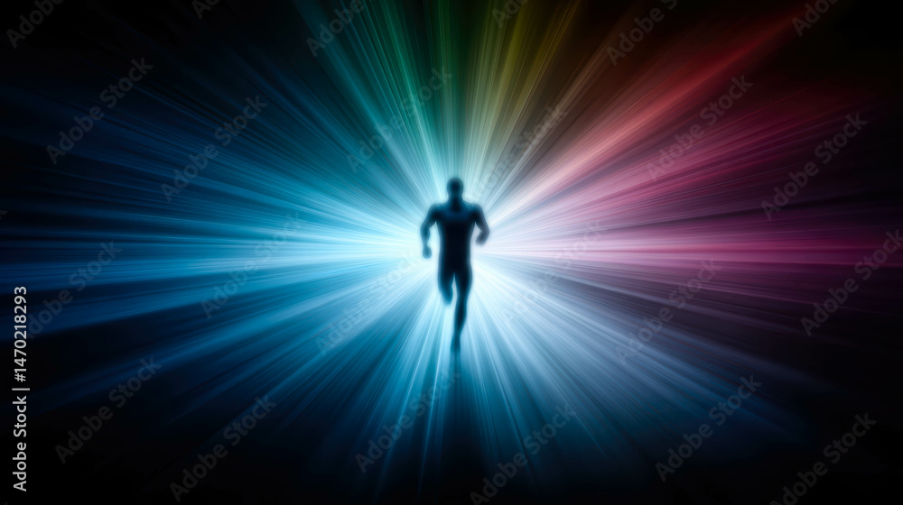 Running Towards a Radiant Future With Vibrant Light Beams and Abstract Colors Running Towards a Radiant Future With Vibrant Light Beams and Abstract Colors