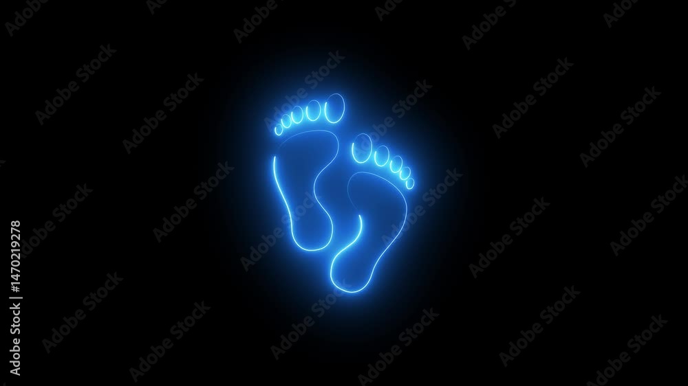 Neon footprints icon animation.human foot with a glowing neon effect. paw concept. Neon footprints icon animation.human foot with a glowing neon effect. paw concept.