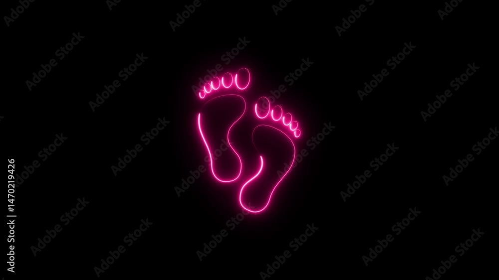 Neon footprints icon animation.human foot with a glowing neon effect. paw concept. Neon footprints icon animation.human foot with a glowing neon effect. paw concept.