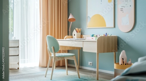 Cozy children's study area with pastel colors