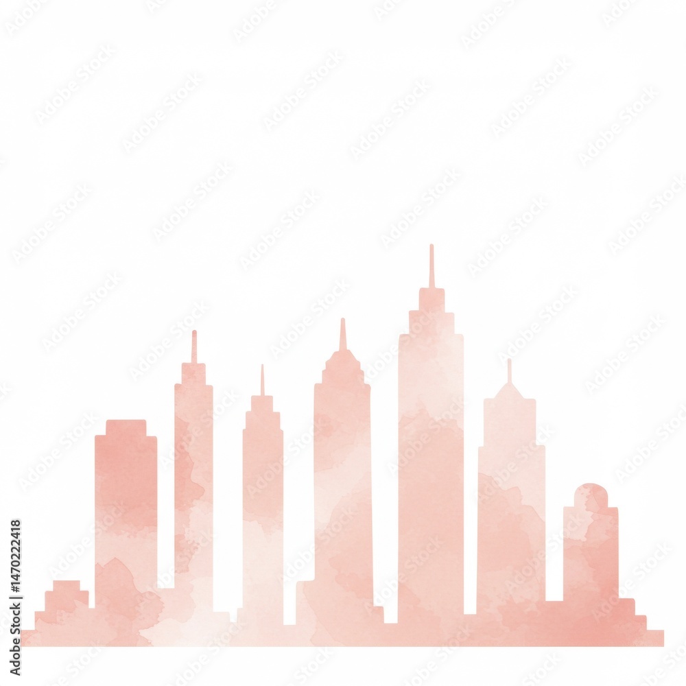 Obraz premium Blush Pink City Skyline Watercolor Illustration