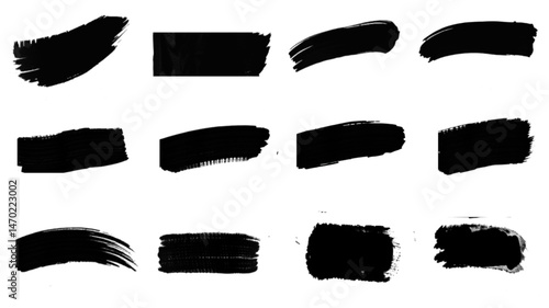 Vector collection of artistic grungy black paint hand made creative brush stroke set isolated on white background
