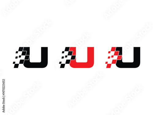 Letter U with racing flag symbol icon design vector isolated transparent background
