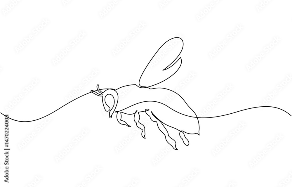 Fototapeta premium Honey bee continuous one line art drawing of vector, One continuous line drawing of a honeybee.single line drawing of a flying bee. line art isolated on a white background.