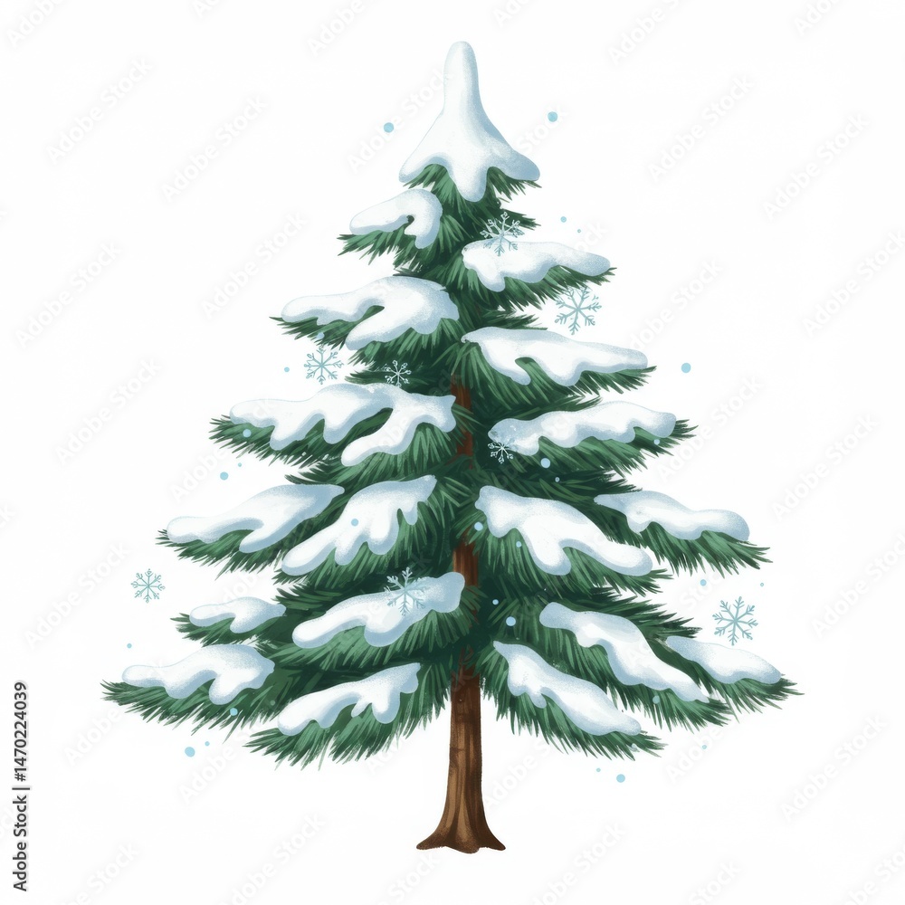 Obraz premium Snowy Pine Tree Winter Holiday Season Illustration