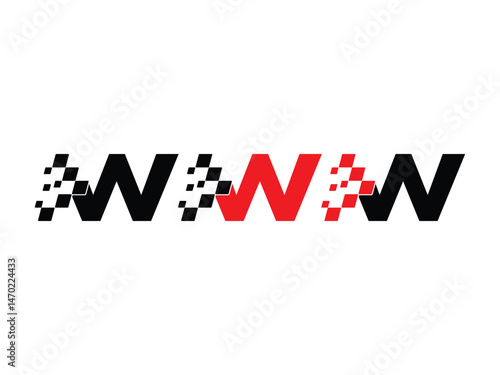 Letter W with racing flag symbol icon design vector isolated transparent background