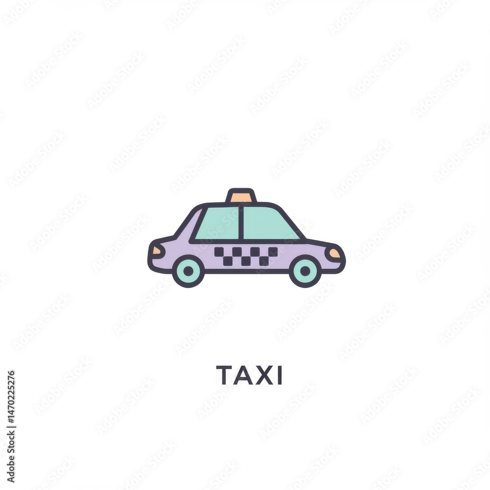 Obraz premium Purple Cartoon Taxi Icon on White Background