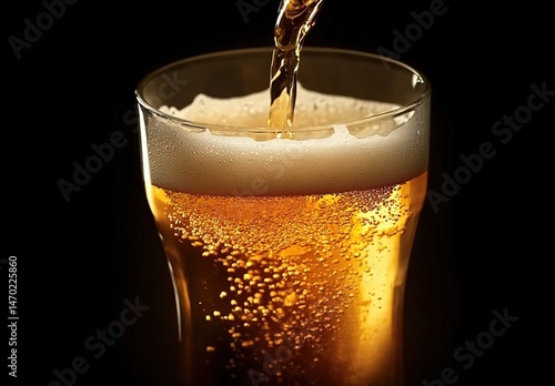 Wallpaper Mural Close-up of beer pouring into frothy glass with condensation droplets. Torontodigital.ca