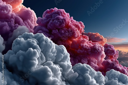 Vibrant pink clouds create a stunning display in the evening sky over a serene landscape at dusk
