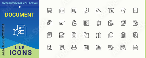 Document modern icon set. Includes symbols for file, letterhead, sheet, folded work and more. Paper icon collection. Perfect for logos and infographic. Pixel perfect. Vector illustration.