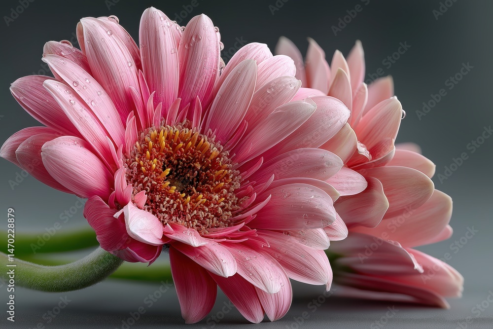 Close-up of a pink gerbera flower surrounded by soft-focus bokeh effect with ample copy space for creative use