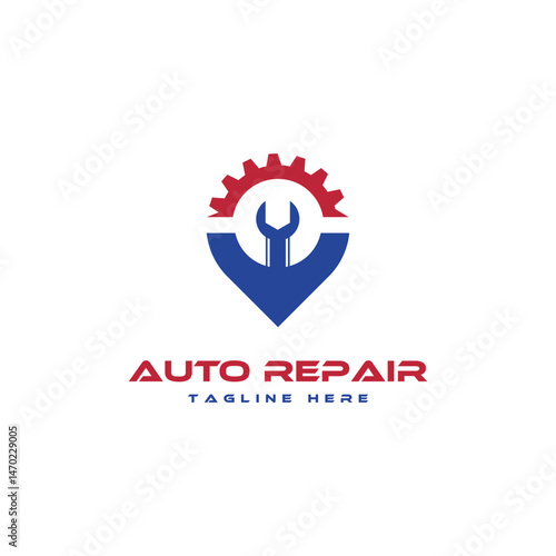 Auto car repair logo design modern minimal location gps wrench tools repair service point