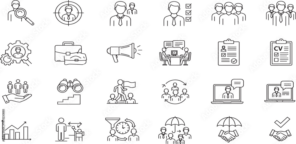 Employee recruitment and head hunting editable stroke outline icon isolated on white background flat vector illustration. Employee recruitment and head hunting editable stroke outline icon isolated on white background flat vector illustration.