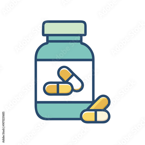 Supplement Bottle with Pill Stack Icon Representing Health and Nutritional Support