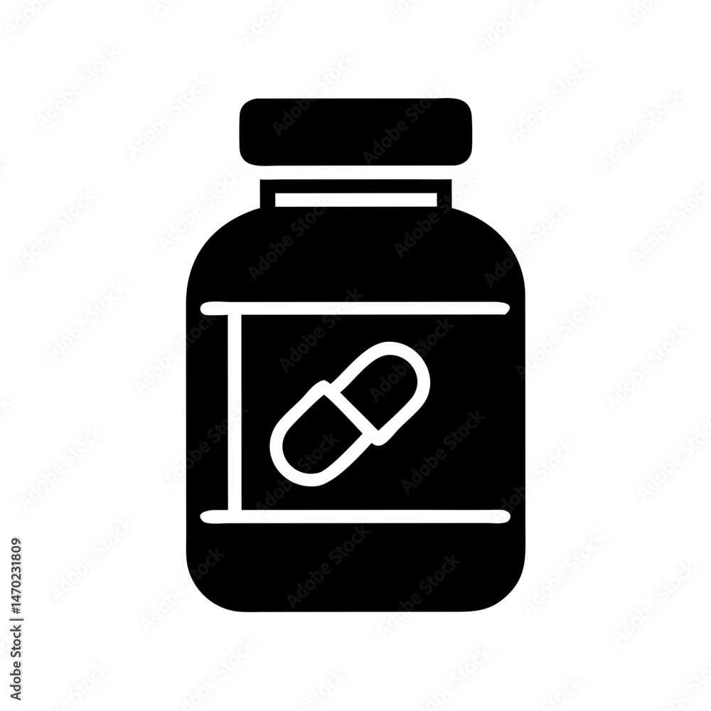 Supplement Container with Pill Icon Representing Health and Nutritional Supplements Supplement Container with Pill Icon Representing Health and Nutritional Supplements