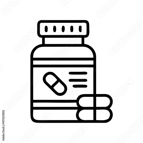 Supplement Bottle with Pill Stack Icon Representing Health and Dietary Support