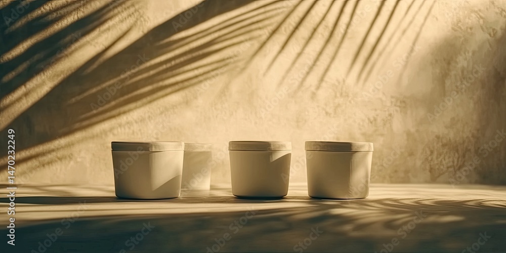 Empty containers under palm shadow Empty containers under palm shadow