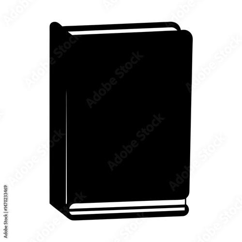 A black hardcover book standing upright in an icon style illustration