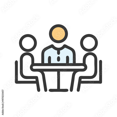 Team at Table Icon Representing Business Meeting and Group Discussion