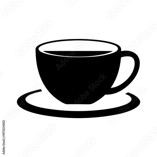 Black and white illustration of a coffee cup sitting on a saucer