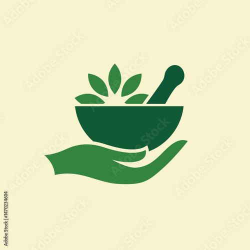 Ayurveda Organic Herbal Medicine Mortar and Pestle Vector Illustration 