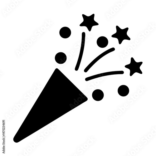 Celebration party popper icon with stars and confetti for festive events