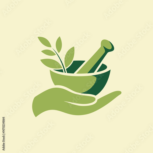 Ayurveda Organic Herbal Medicine Mortar and Pestle Vector Illustration 
