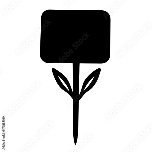 Simple black graphic of a sign or marker stylized as a flower