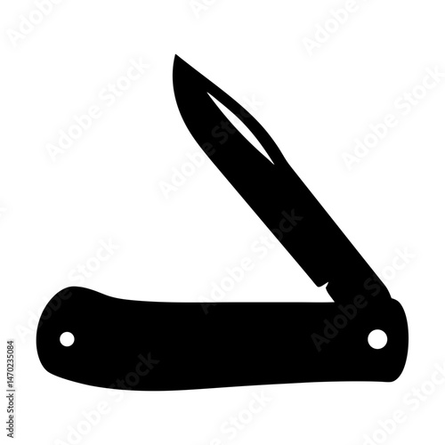Simple silhouette image of an open pocket knife on a white background