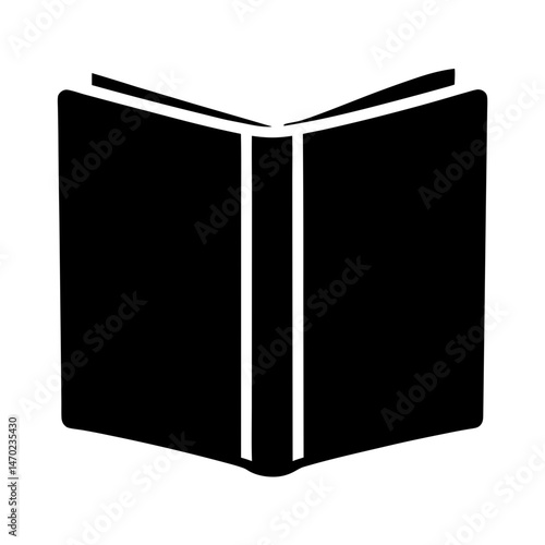Open Book Icon in Solid Black Silhouette Design Isolated on White